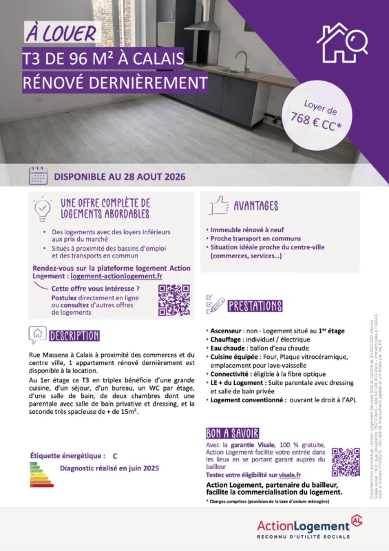 APPARTEMENT T3 RUE MASSENA CALAIS 082026